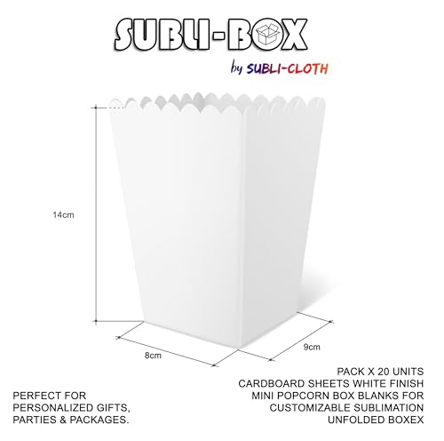 Subli-Box Mini Caixas de Papelão Pipoca Pacote de Sublimação Personalizada 20 Unidades por Subli-Clo