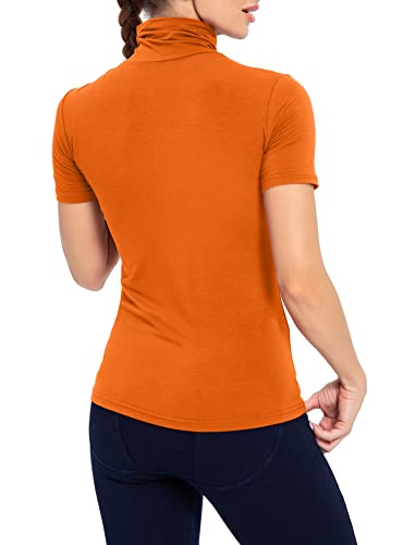 Image of AUHEGN Women's Mock Turtleneck Top Short Sleeve Lightweight Active T-Shirt (S-XXL)