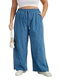 Moon Wood Pantalones Anchos Mujer de Pana Pierna Recta Pantalones Invierno Otoño Cintura Alta Pantalones Corduroycon Bolsillos Talla Grande Azul XXL