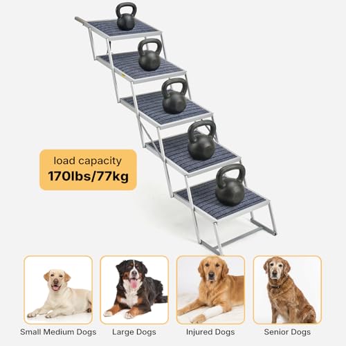 Veehoo Extra Wide 20" Dog Stairs for Large Dogs, 5 Steps Foldable Dog Ramp for Car SUV Truck, Lightweight Aluminum Pet Steps Ladder with Non Slip Surface, Support Up to 170lbs by Veehoo - Image 7