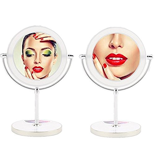 1X/7X Magnifying Vanity Mirror 16 LED Lights Makeup Mirror Double Sided 360-degree 7 Inch Magnification Mirror with Touch Screen On/Off Cosmetic Tabletop Mirror Polished Chrome Finish