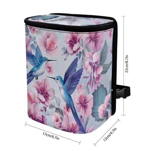 Image of Hanging Hummingbird Car Trash Can Bin with LidFloral Hummingbird Vehicle Garbage Can Leak Proof Hanging Car Rubbish Bags Automotive Organizer Accessory for Back Front Seat