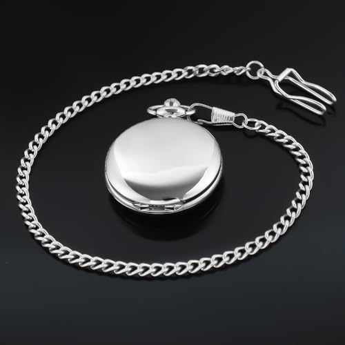 Image of Smooth Pocket Watch Alloy Steel Quartz Roman /Arabic Numerals with 37cm Chain for Father's Day Xmas Best Gifts