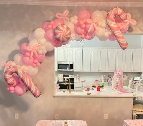 Image of Pink Bow Balloon Garland Arch Kit - Coquette Birthday Decorations Coquette Bow Pink and White Balloon Arch Kit Different Size for Wedding Bridal Girls Birthday Baby Shower Engagement Party Decorations
