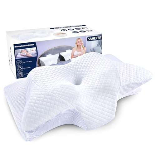 SAHEYER Nackenkissen Kopfkissen Nackenschmerzen Nackenstützkissen zur Entlastung von Schultern Und Nacken, Orthopädisches Kissen für Rücken Und...