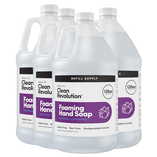 Image of Clean Revolution Foaming Hand Soap Refill with Real Essential Oils, Moisturizing Sulfate-Free Hand Soap, Ready-to-Use Foam Soap Refill for Kitchen & Bathroom, Natural Lavender (128oz, 4 Pack)
