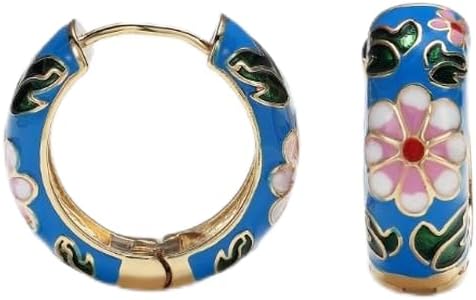 Pendientes de esmalte floral vintage para mujer, aretes vintage de aro delicado, Cobre, No es una piedra preciosa