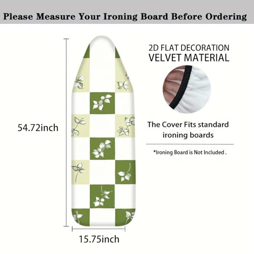 Image of Nuxovilar Green White Checkered Ironing Board Cover 15x54 Polyester | Iron Pad Scorch Guard laundry helper protective board shield home laundry room craft studio (White Foliage)