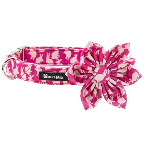 Maca Bates Easter Day Dog Collar with Flower Bow Bowtie Bunny Dogs Bow Tie Collars Breakaway Soft Cute Adjustable Pink Collor Easters Rabbit Gift for Small Medium Large Boy Girl Puppy and Pet