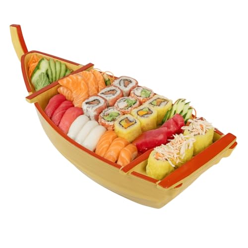 JapanBargain 4120, Japanese Sushi Boat Plastic Sashimi Sushi Serving Tray Boat Shaped Food Platter, Made in Japan, 18.5-inch, Yellow