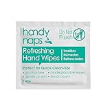 REFRESH ANYTIME with HandyNaps pre-moistened hand wipes with a lemon scent. Gentle on the skin while cleansing. Take these wet wipes with you to keep your hands feel fresh, not sticky, or covered in dirt and grime. QUICK CLEAN-UPS - Use our refreshin...