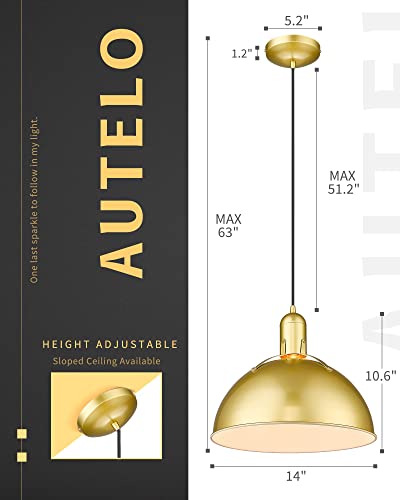 Autelo Gold Pendant Light, 14" Large Pendant Light Fixtures In Gold Metal Finish, 1-Light Adjustable Pendant Lighting For Kitchen Island, Dining Room, H3868 Gd #TOP4