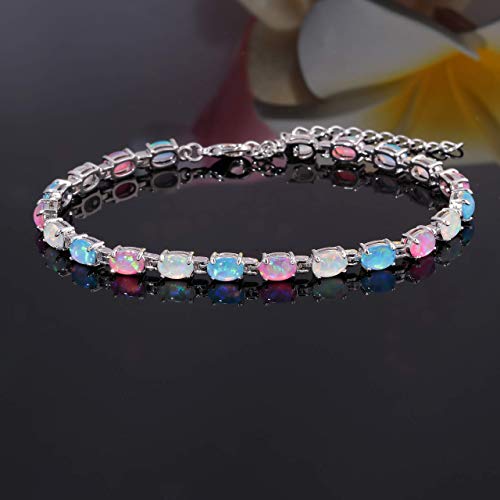 CiNily Opal Tennis Bracelet for Women 14K White Gold Plated Adjustable Oval Shape Gemstone Bracelet Opal Jewelry2