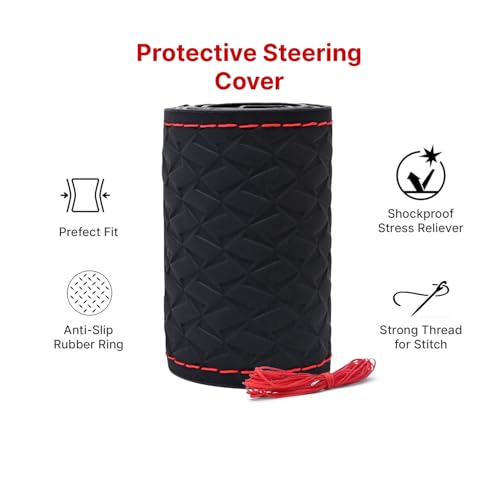 Image of Leather 25CM Universal Fit Car Steering Wheel Cover, Elastic Breathable and Odorless (Red-5)