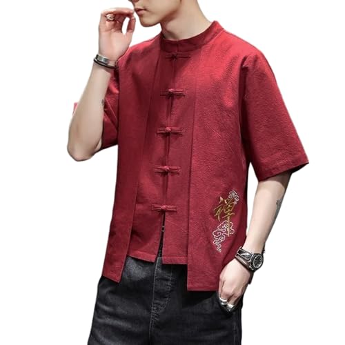 Haut brodé homme en coton WOLONG : costume traditionnel chinois au style ample unique