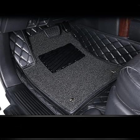 Image of 7D Car Floor Mat Compatible for La.nd Ro.ver Defender 5 Seater | Luxury Leatherette with Grass | Waterproof & Washable | Complete Set | Color - Full Black