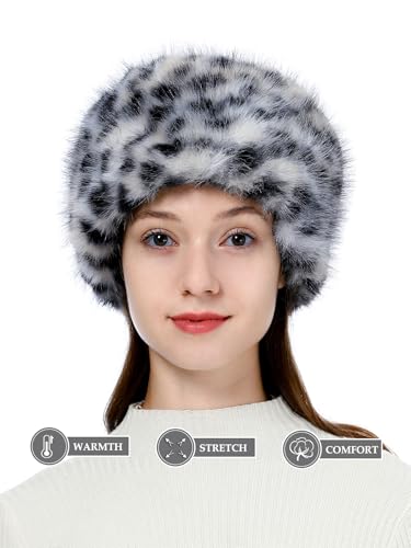 Image of LA CARRIE Women's Faux Fur Hat for Winter with Stretch Cossack Russian Style White Warm Cap