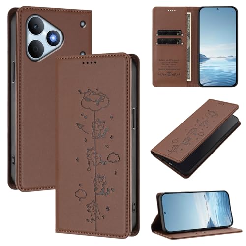 Cover �P�[�X�J�o�[ �Ή��@�� for Realme Note 80 4G �yRFID�Ւf�@�\�z�y�J�[�h�z���_�[�t���}�O�l�b�g�J���t���b�v�L�b�N�X�^���h�z Brown
