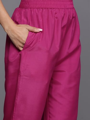 Image of Libas Women's Woven Design Silk Blend Straight Kurta With Palazzos & Dupatta
