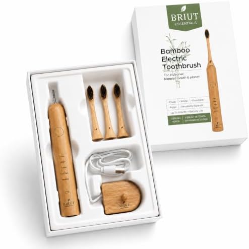 Bamboo Electric Toothbrush for Adults, Rechargeable Sonic Toothbrush with Real Bamboo Brush Heads, Plant-Based Soft Bristles, 5 Modes, 40,000 VPM, 3 Replacement Heads Alternate view