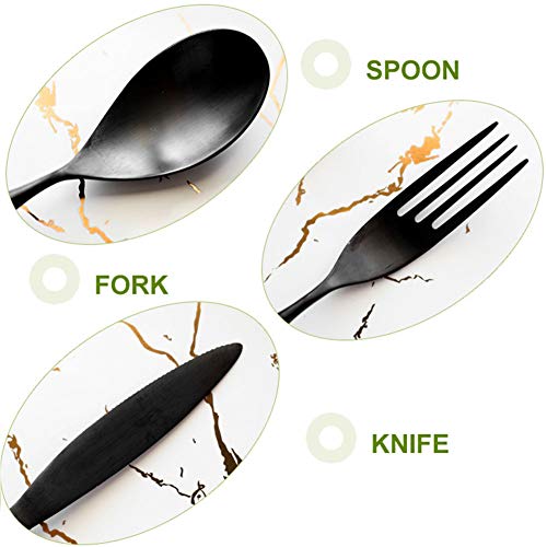 Genérico Juego De Cubiertos De Acero Inoxidable, Cubiertos Duraderos De Acero Inoxidable 304, Juego De Cubiertos De 16 Piezas, Cubiertos para Banquetes De Boda, Cuchillo (Black，Gold)