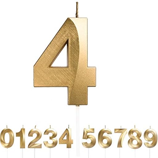 URAQT Velas de Cumpleaños, Velas de Pastel de Aniversario Doradas, Velas de Números 4 para Elegir | Ya disponible en tu tienda friki favorita! En mundofriki.es!