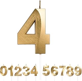 URAQT Birthday Candle for Cake, 5D Shape Birthday Number Candles, 5.3 inches Gold Glitter Birthday Candles Cake Topper Decoration for Birthday Anniversary Wedding Party Graduation Party(4)