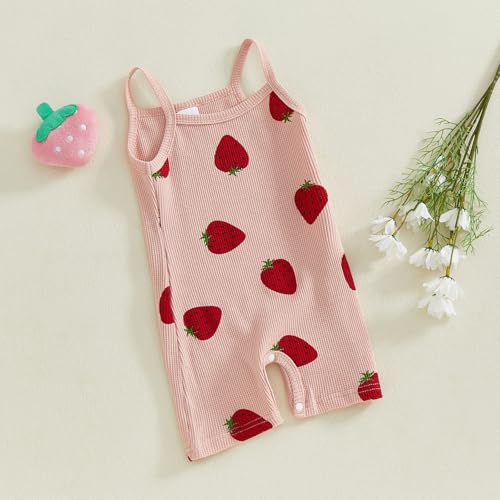 Baby Girl Strawberry Outfits Infant Summer Clothes Square Neck Spaghetti Strap Overalls Romper Jumpsuit2