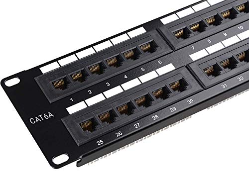 NewYorkCables 48 Port Cat6A Patch Panel with Back Bar, Cable Ties & Screws | 2U Rackmount or Wall Mount Ethernet Punch Panel | 19 Inch, Horizontal | (RJ45 Network Patch Panel)