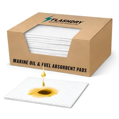 FLASHDRY Marine Oil & Fuel Spill Absorbent Pads - 100-Count Box, 17.5” x 13.5”, Water Repellent, Effective Spill Control, Marine Protection, High-Performance, Eco-Friendly, Tear Resistant