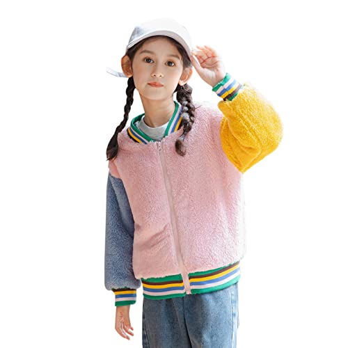 Fleece Zipper Jacket for Toddler Girls Splicing Standing Collar Thicken Brushed Coat Baby Girls Cute Comfy Clothes4