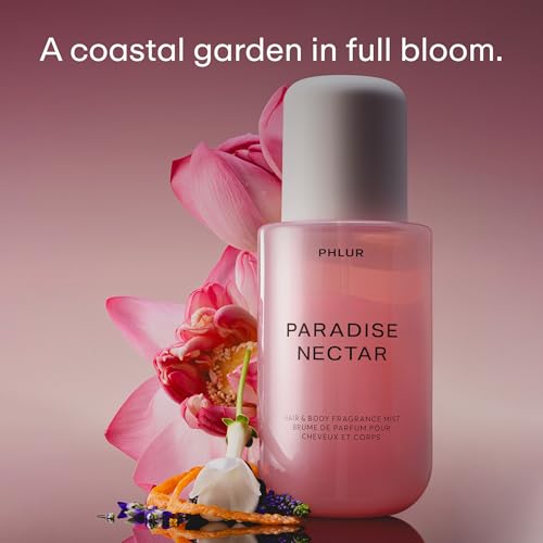 Image of PHLUR Paradise Nectar Body Mist, 8 Fl Oz - Hair and Body Perfume | Tropical Floral Body Spray Fresh Fragrance with Black Currant, Mandarin, Lotus Flower & Amber Woods