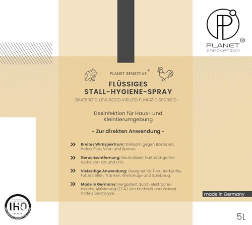 Stall-Hygiene Spray – 5L Desinfektionsmittel für Käfige, Ställe & Tierbereiche | Wirksam gegen Bakterien, Pilze & behüllte Viren (z. B. Influenza-Viren) | Planet Sensitive® zur Flächendesinfektion