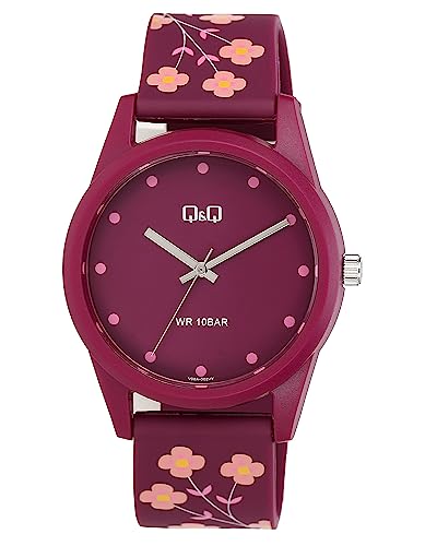 Q&Q Damen-Uhr Silikon Dornschließe 10 Bar Blumen Analog Quarz V08A-002VY