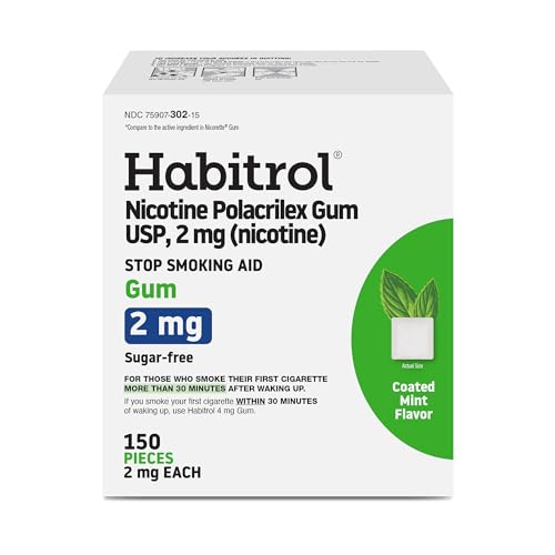 Habitrol Nicotine Gum - 2 mg, Mint Flavor, 150 Count - Reduces Cravings & Helps Quit Smoking