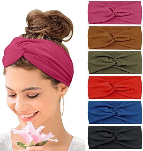 Kavya Headbands for Women's Hair UK, Wide Soft Ladies Headband Boho, Print Leopard Bandanas Knot Adult Scarfs Hairbands Elastic Fashion Yoga Hair Bands Hair Accessories (6 Pcs)-D