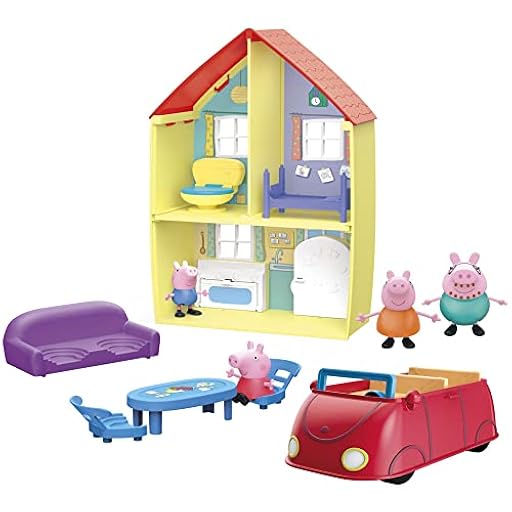 Peppa Pig - Peppa’s Adventures - La casa de la familia de Peppa - Incluye playset, auto con sonidos, 4 figuras, 6 accesorios - Edad: 3 años en adelante, Exclusivo en Amazon | Ya disponible en tu tienda friki favorita! En mundofriki.es!
