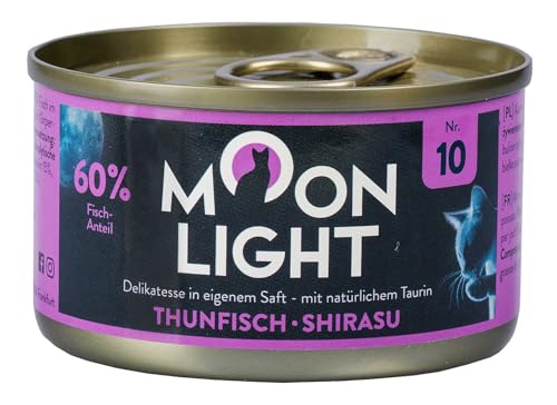 Moonlight Premium Nassfutter für Katzen, Nr.10 (24x80g Dose) - getreidefreie Rezeptur - Delikatesse im eigenen Saft - mit natürlichem Taurin, Thunfisch & Shirasu