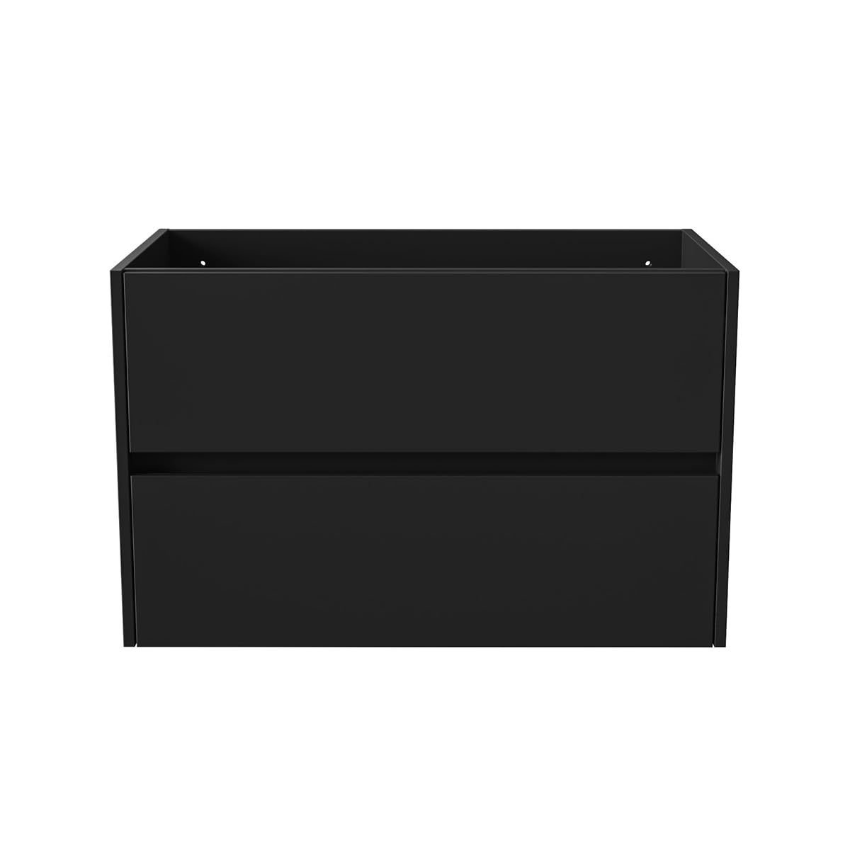 Belvit Drava Waschbeckenunterschrank 80 cm, Waschtischunterschrank hängend, Badmöbel grifflos mit 2 Softclose-Schubladen, Siphonausschnitt, MDF, passend zur Serie, Mattschwarz
