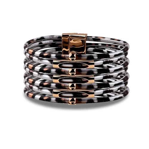 French Cuff Bangle Bracelets for Women Goth Y2k Aesthetic Bracelets Grunge Accessories Stackable Leopard Cuff Bracelet for Women Trendy Y2k Retro Leopard Print Bangle Braided Leather Bracelet Bangles