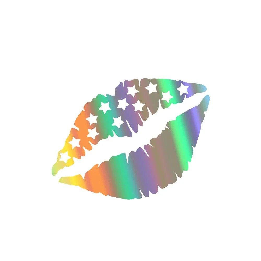 Car Side Sticker Pickup Graphics Lip Kiss Decal(Colorful Laser,20X13CM)