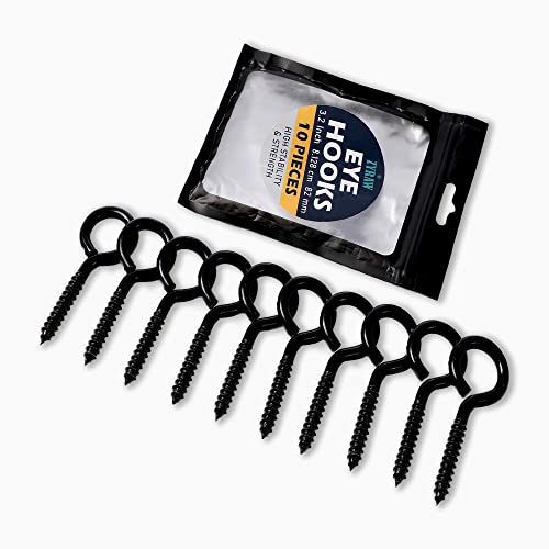 Zyraw EYE-101 Hooks Screw In Heavy Duty, 3.2 Inch – Pack Of 10 Carbon Steel Eye Screws thumb #1