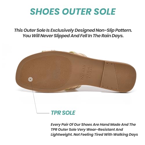 Image of NianEr Womens Microfiber Leather Memory Foam H Sandals Summer Shoes Slides | Flat, Comfortable, Slip On, Dressy, Dress, Beach, Vacation, Designer, Comfy, Casual, Bridal, Church, Boho, Office, Work