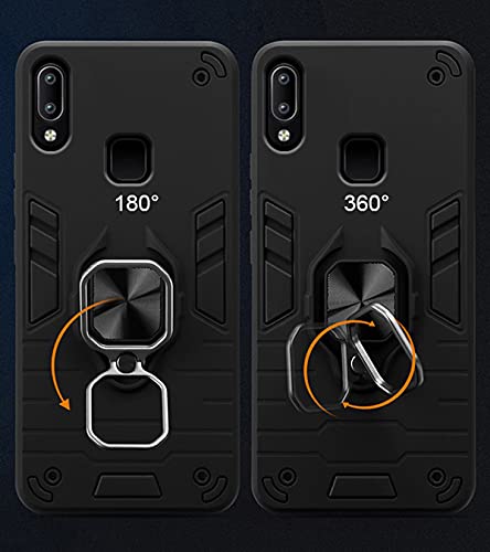 Image of Pikkme D5 Tough Armor Bumper Back Cover Case for Vivo Y91,Vivo Y93,Vivo Y95 |Ring Holder & Kickstand in-Built (Black)