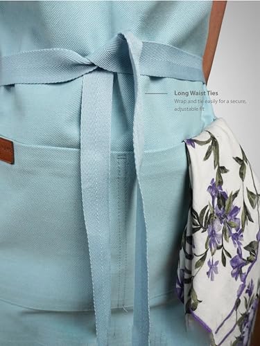 Image of Kitchen Apron - 100% Cotton, Adjustable Neck strap, Large Pocket - Unisex Apron for Men & Women - Cooking, Baking, BBQ, Gardening - Solid Colours, Striped and Checkered Patterns