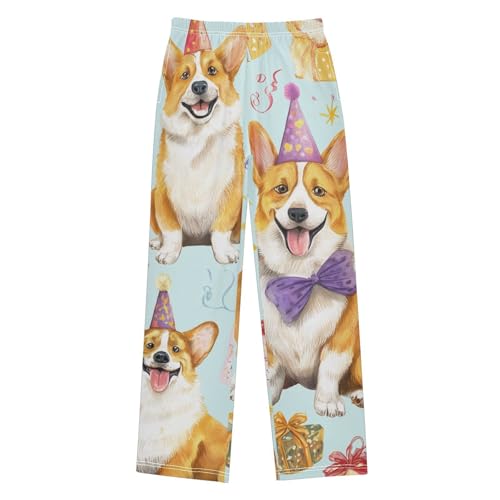 Corgi Dog Birthday Cake Boys Long Pants Soft Trousers Elastic Waist Kids Lounge Bottoms with Pockets S-XL