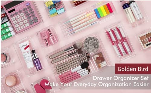 Image of Zollyss 25 Pcs Desk Drawer Organizers Trays Set Clear Plastic Storage Bins Bathroom Drawer Tray Dividers Vanity Trays Organizer for Bedroom Dresser Makeup Kitchen Utensil Office