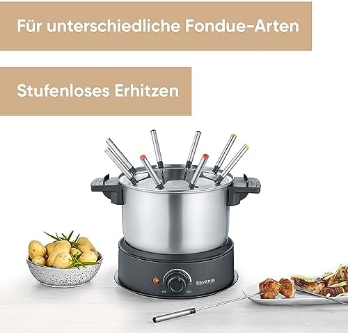 Bild 1 - SEVERIN Fondue, spülmaschinengeeignetes Fondueset mit 8 farblich markierten Gabeln, elektrisch, aus Edelstahl, für Käsefondue, Schokofondue oder Ölfondue, schwarz, FO 2470