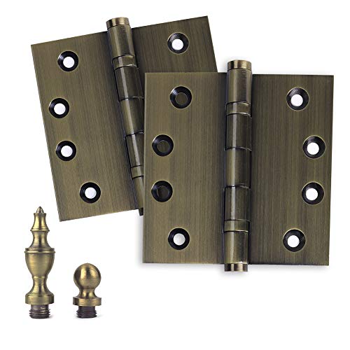 Embassy Door Hinge Solid Brass - 4 X 4 Inch, Heavy Duty, Antique Brass, Ball Bearings, Rust Resistant Stainless Steel Pin, Architectural Designer Grade, Home Improvement, 3 Pack #TOP4