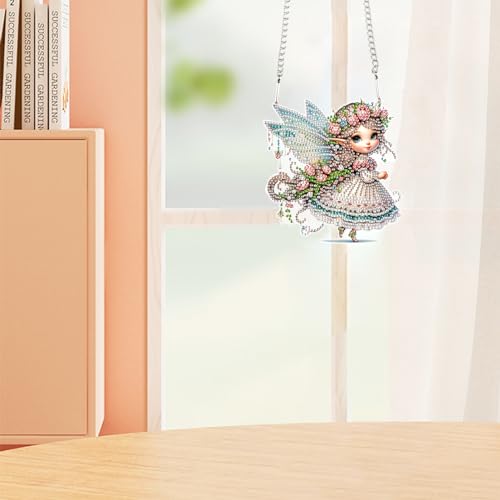 Image of AiYuanzsh Butterfly Elf 5D Diamond Painting Hanging Ornament Kit, Special Shaped Crystal Rhinestone Suncatcher Craft, DIY Diamond Art Pendant Decoration for Home Office, Gift for Adults